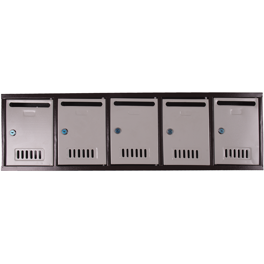Oferte la Cutie postala interior, modulara, 5 module, tabla, gri si maro, 2 chei, 910 x 260 x 76 mm