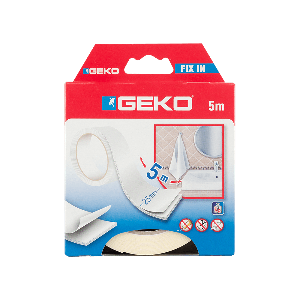 Oferte la Banda dublu adeviza Geko Fix In, alb, 25 mm x 5 m