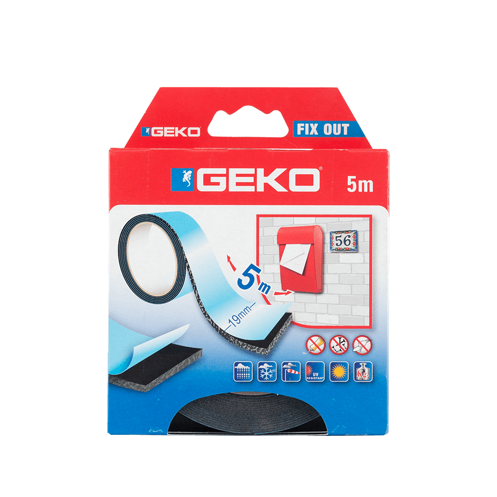 Oferte la Banda dublu adeviza Geko Fix Out, negru, 19 mm x 5 m