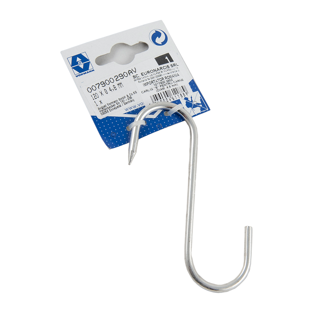 Oferte la Carlig cu forma S, pentru carne, otel, 120 x 30 x 4,8 mm