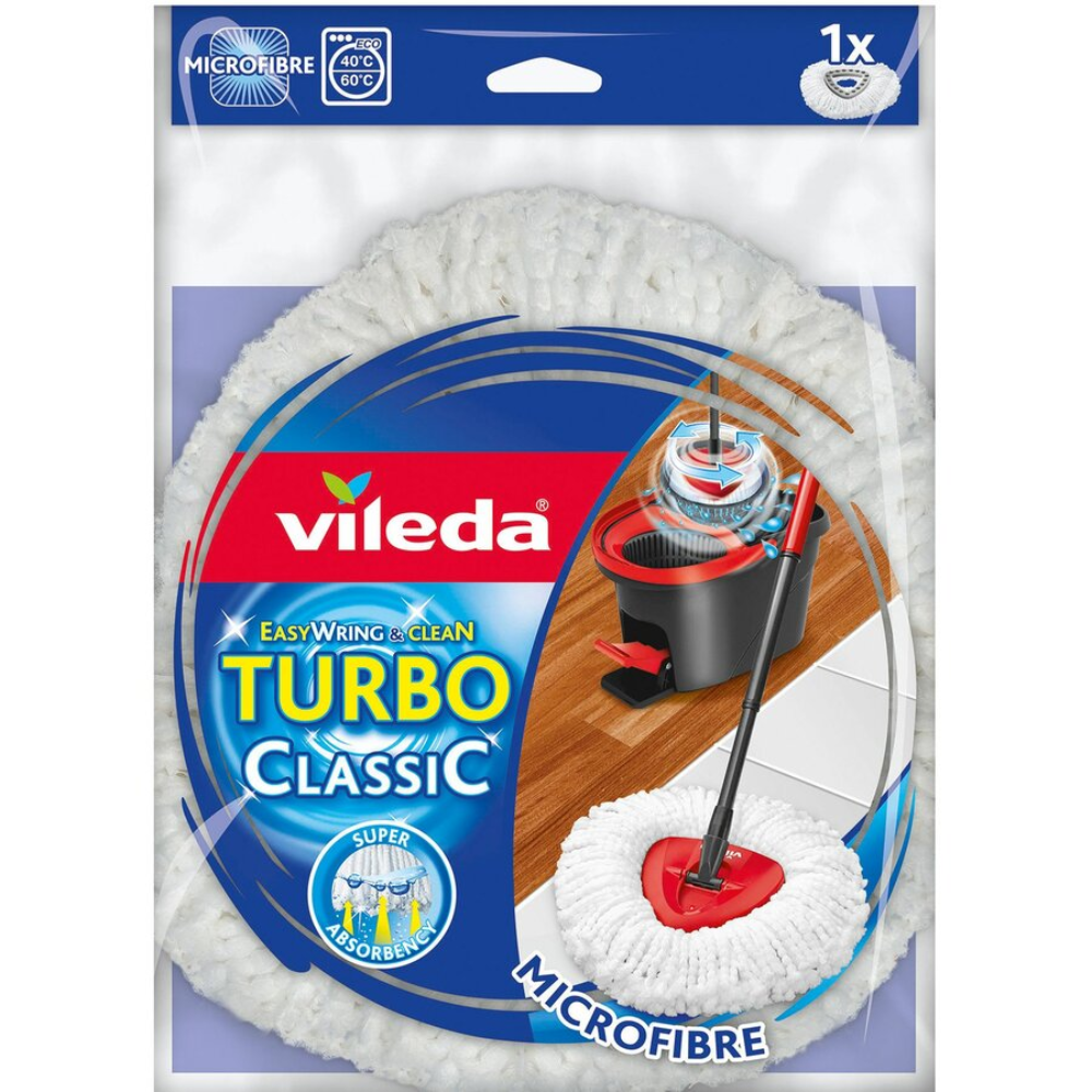 Oferte la  Rezerva mop Vileda Easy Wring Turbo clasic, microfibra, alb, forma triunghiulara, 300 g