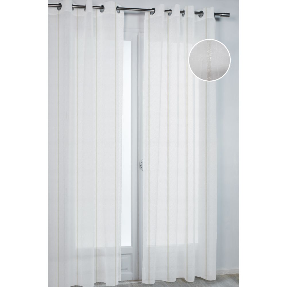 Oferte la Perdea Serenity 3840 din 100% poliester, alba cu dungi verticale aurii, 140 x 260 cm