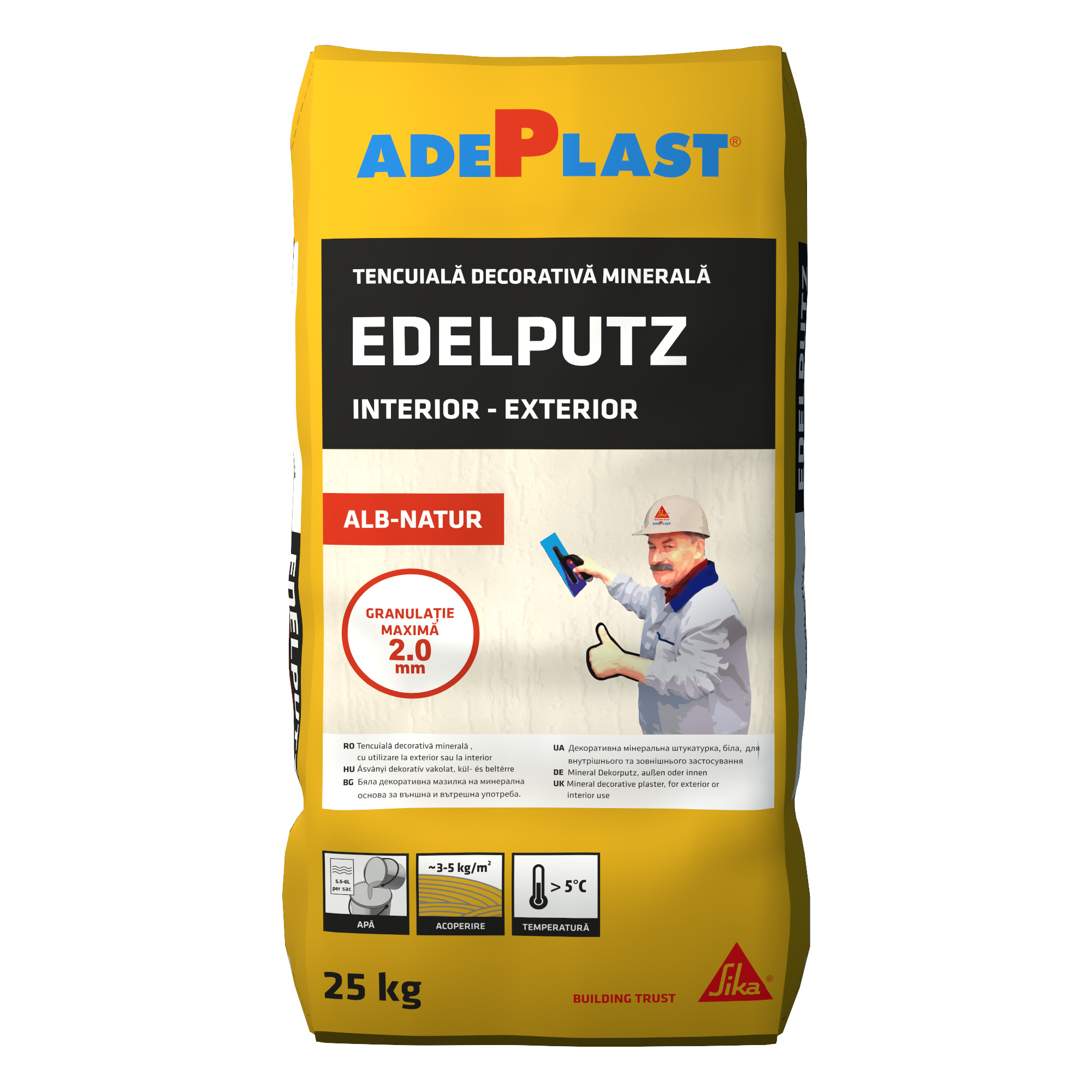 Oferte la Tencuiala decorativa minerala Adeplast Edelputz, praf de piatra, granulatie 2 mm, interior/exterior, alb natur, 25 kg