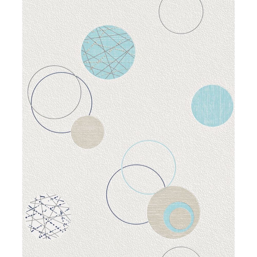 Oferte la Tapet Best of Rasch 475913, model geometric, albastru-crem, aspect modern, 10 m x 0,53 m