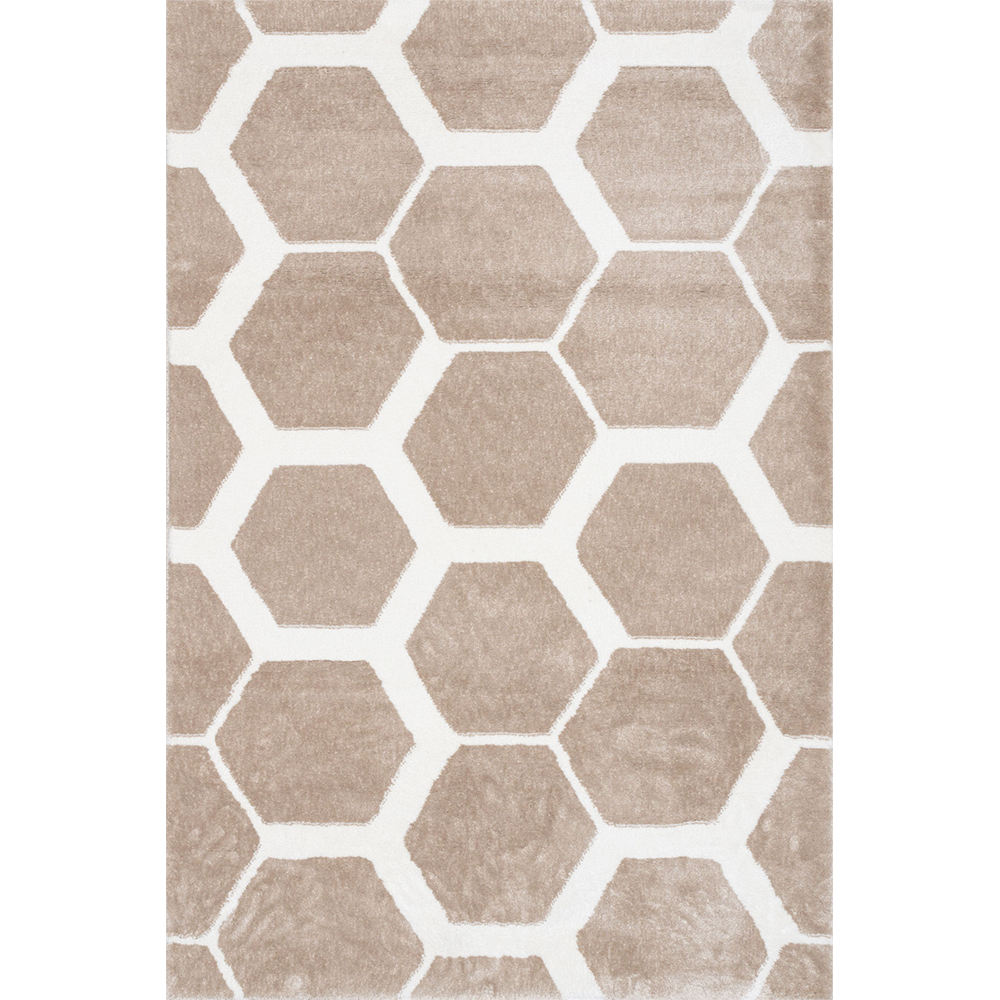 Oferte la Covor modern Sintelon Creative O 05EWE 1K, poliester, model hexagonal, alb, bej, 70 x 140 cm 