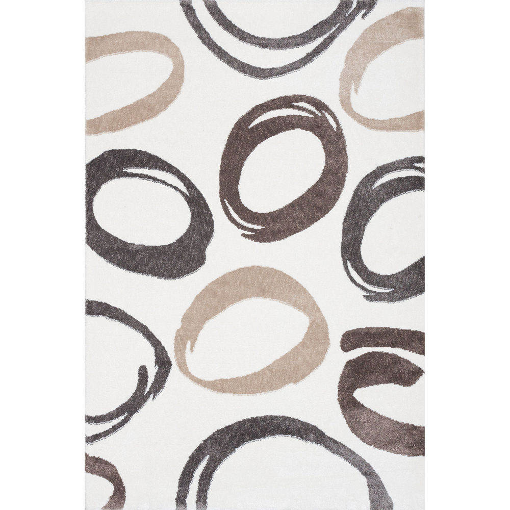 Oferte la Covor modern Sintelon Creative O 09WBW 1K, poliester, model cu cercuri, alb, bej, maro, 70 x 140 cm 