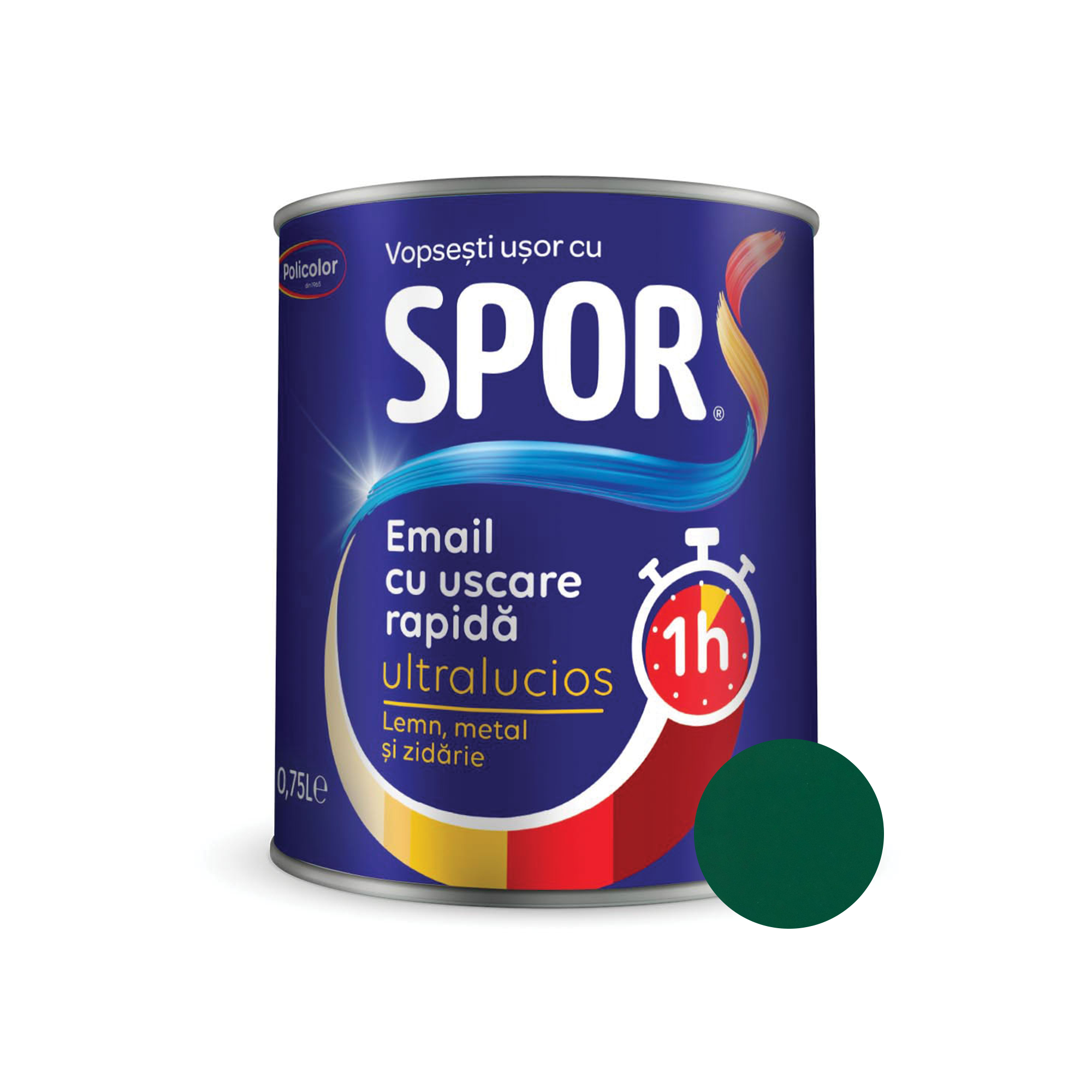 Oferte la Email ultralucios Spor, pentru metal, interior/exterior, pe baza de rasini alchidice, verde, 0.75 l
