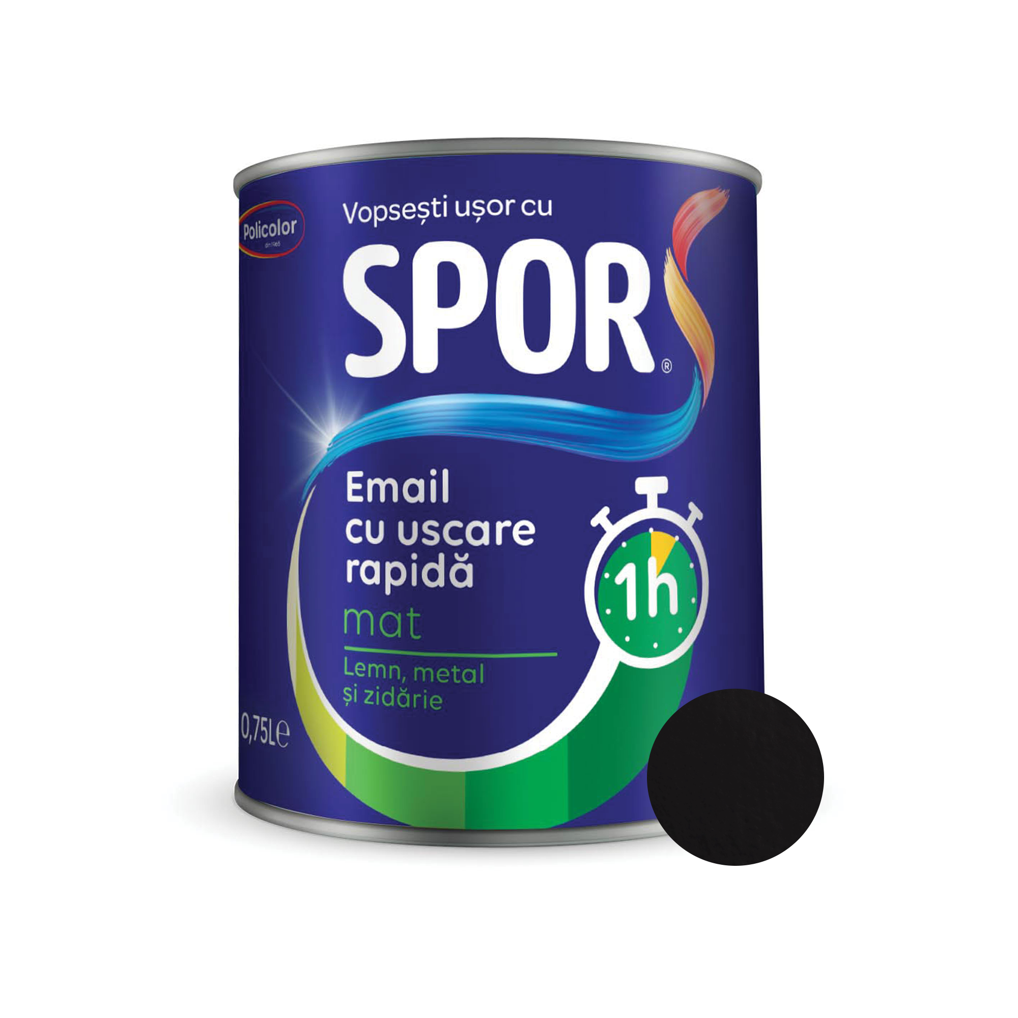 Oferte la Email mat pentru metal Policolor Spor, negru, interior/exterior, 0.75 l