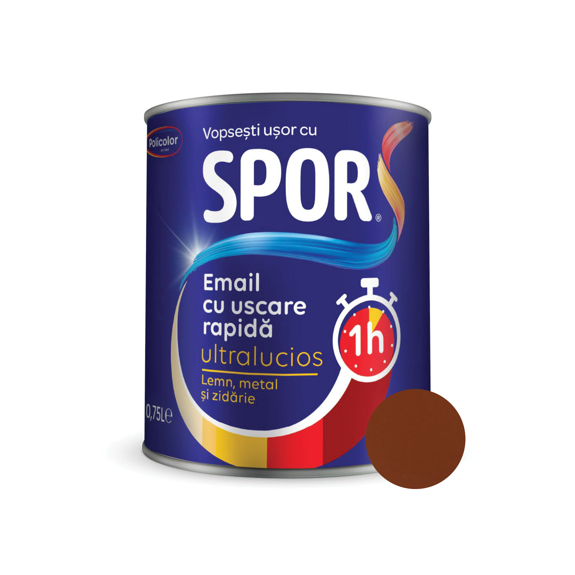 Oferte la Email ultralucios Spor, pentru metal, interior/exterior, pe baza de rasini alchidice, maro, 0.75 l