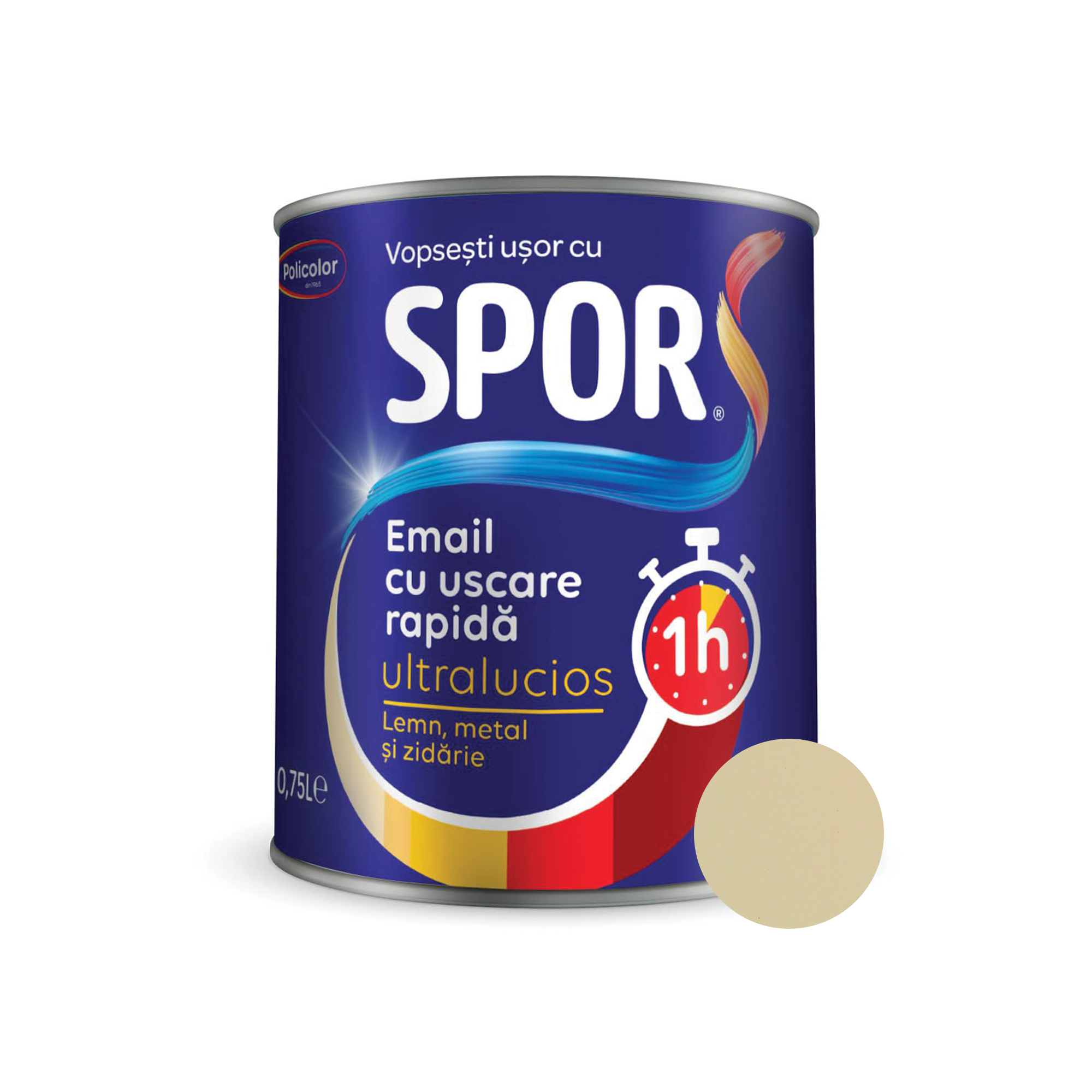 Oferte la Email ultralucios Spor, pentru metal, interior/exterior, pe baza de rasini alchidice, crem, 0.75 l