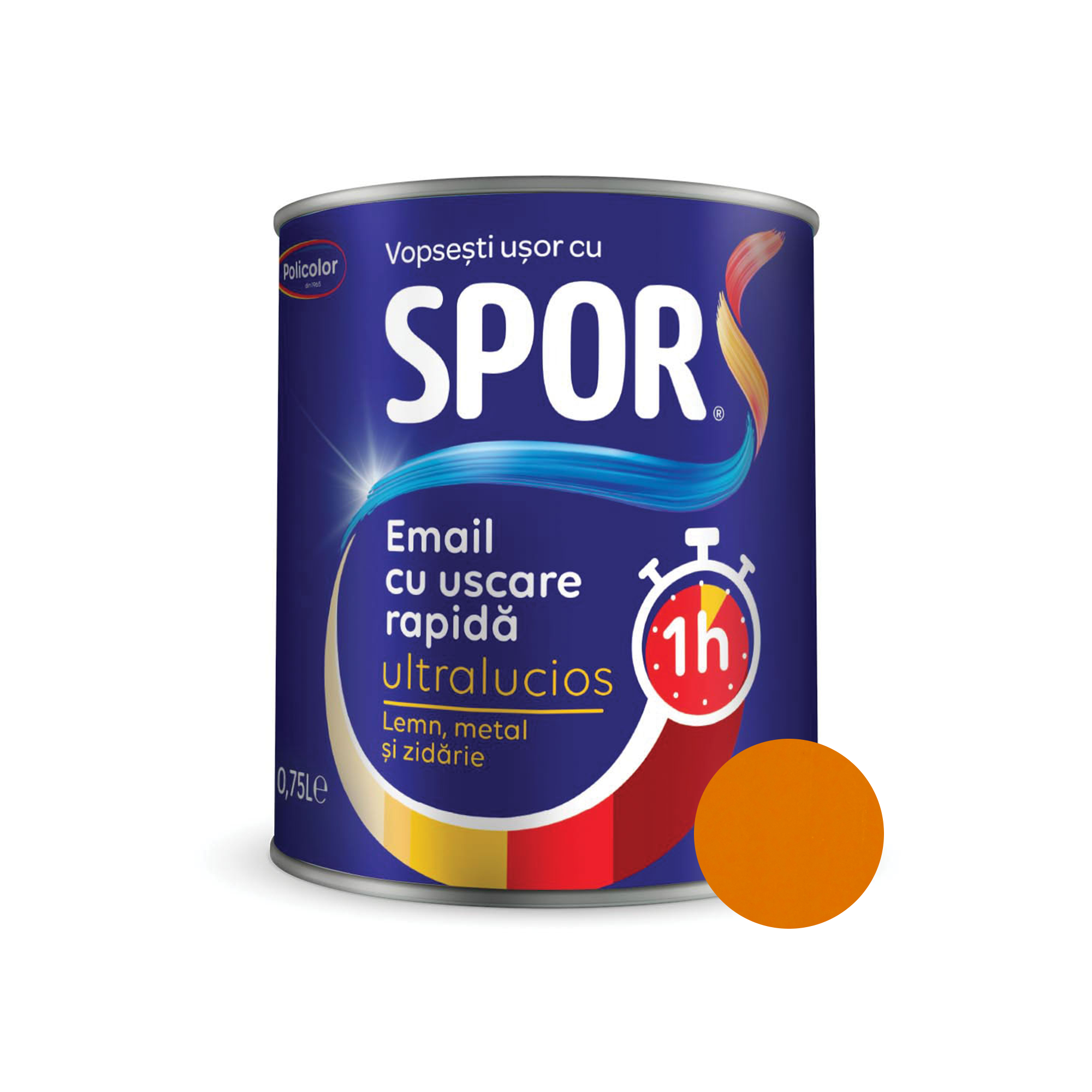 Oferte la Email ultralucios Spor, pentru metal, interior/exterior, pe baza de rasini alchidice,galben roscat, 0.75 l