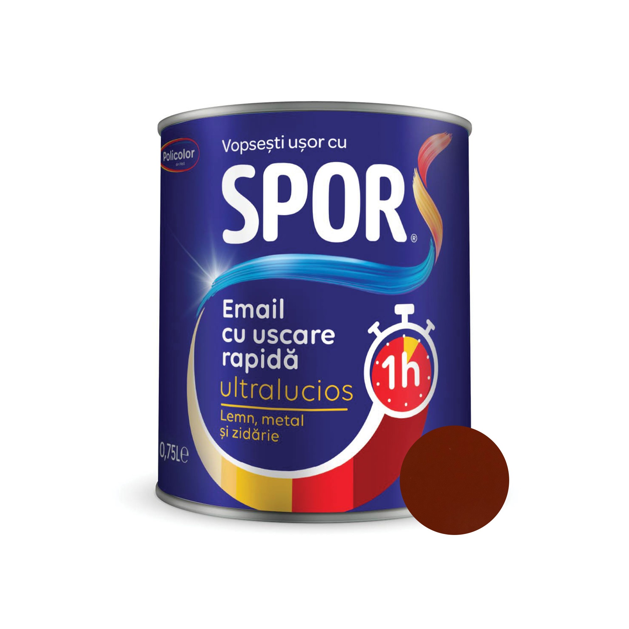 Oferte la Email ultralucios Spor, pentru metal, interior/exterior, pe baza de rasini alchidice, maro roscat, 0.75 l