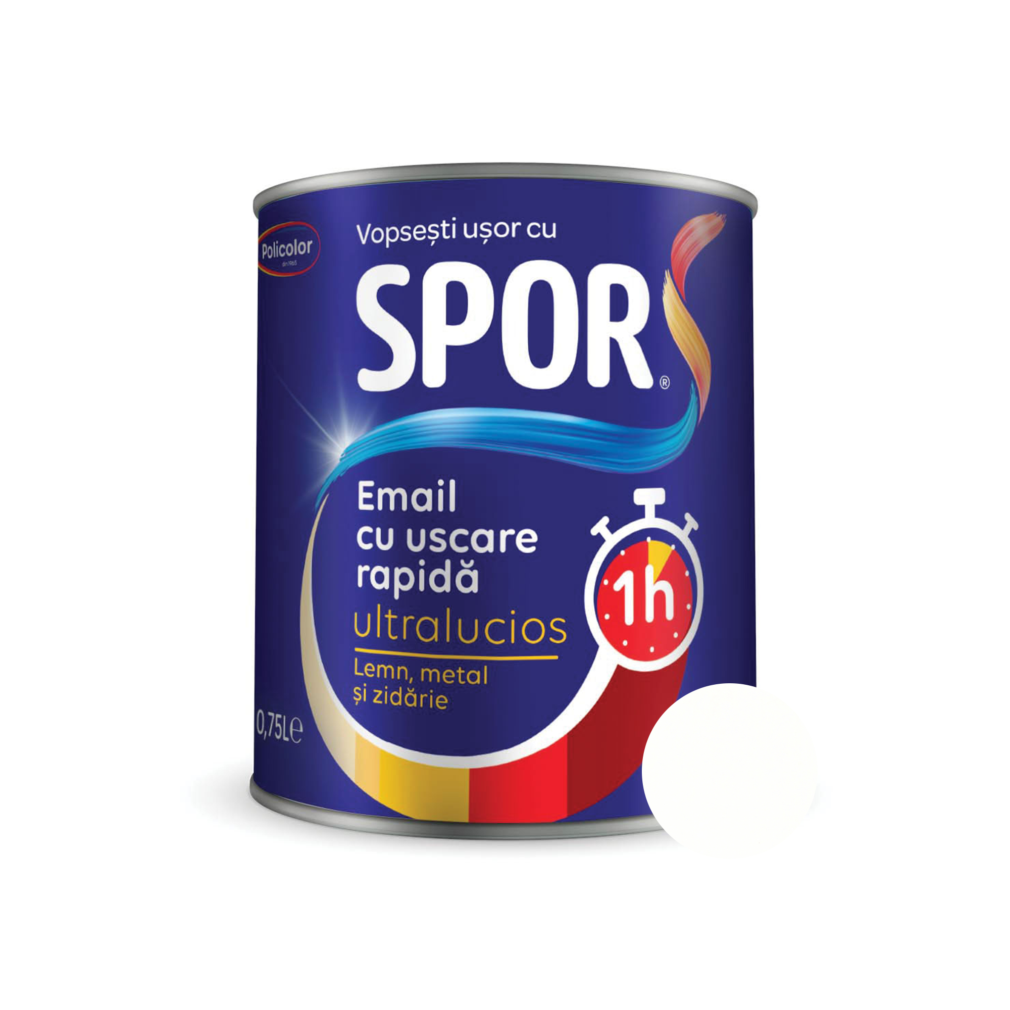 Oferte la Email ultralucios Spor, pentru metal, interior/exterior, pe baza de rasini alchidice, alb,0.75 l