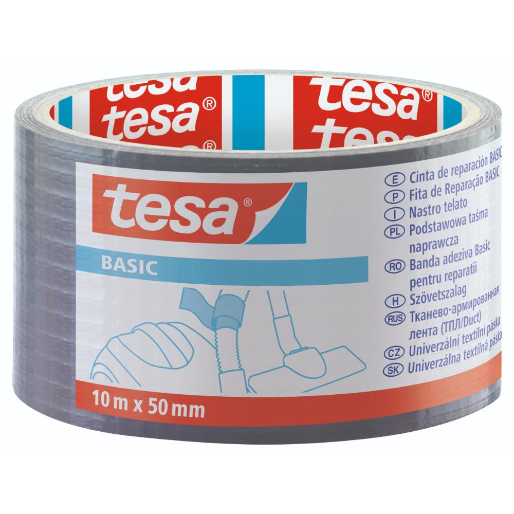 Oferte la Banda adeziva pentru reparatii Tesa BASIC Duct Tape – 58586,  gri metalizat, 50 mm
