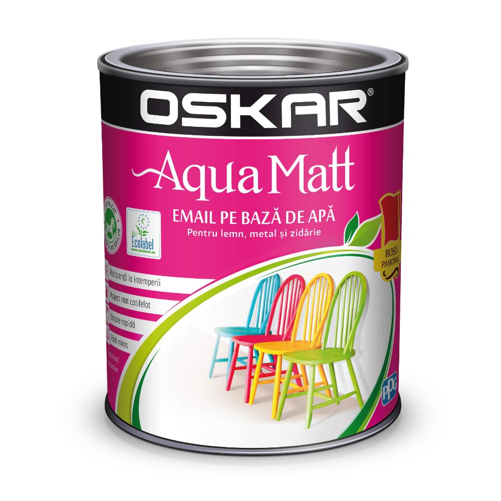 Oferte la Vopsea Oskar Aqua Matt, pentru lemn/metal/zidarie, interior/exterior, pe baza de apa, rosu pasional, 0.6 L