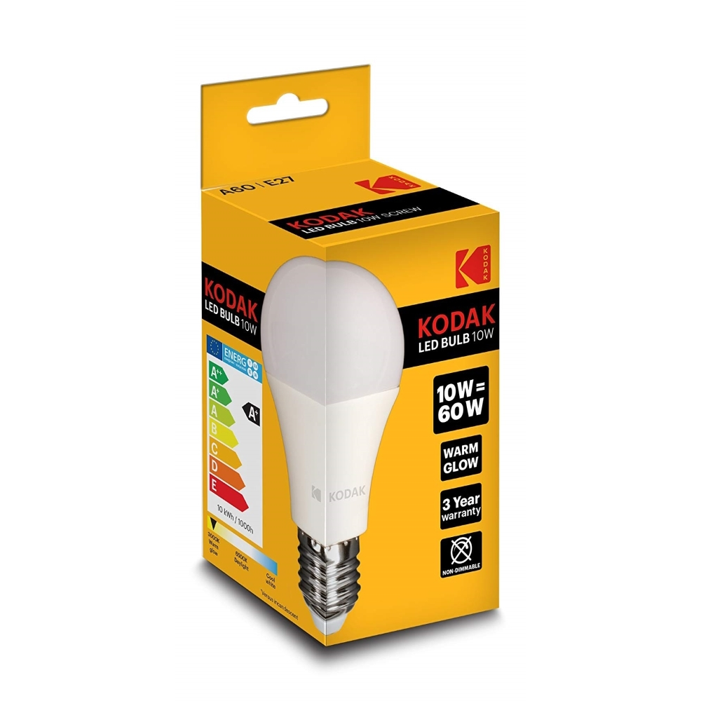 Oferte la Bec LED Kodak A60, glob, E27, 10 W, 806 lm, lumina calda 3000K