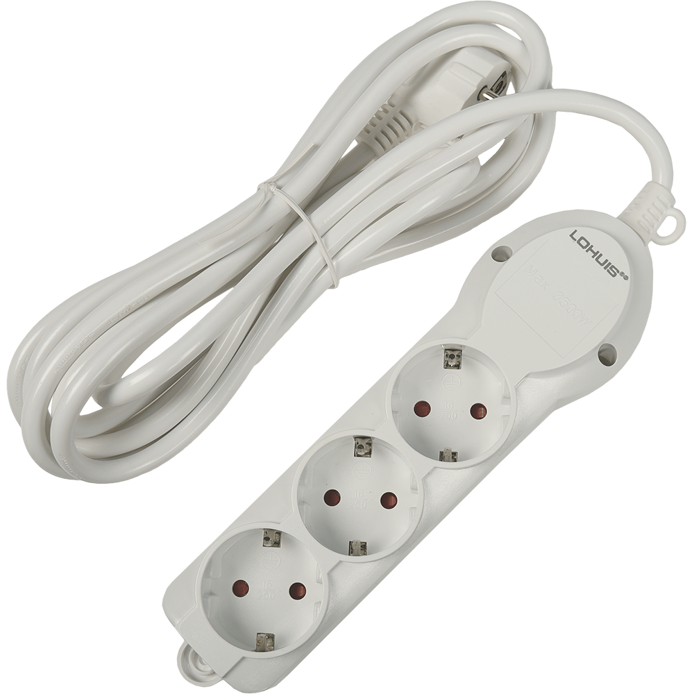 Oferte la Prelungitor Lohuis cu 3 prize, contact de protectie, 3 m, 3500W, IP20, alb