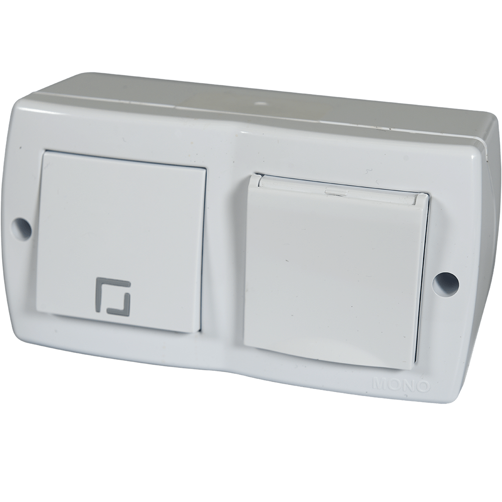 Oferte la Ansamblu priza cu capac + intrerupator Lohuis Octans, cu contact de protectie, IP44, alb