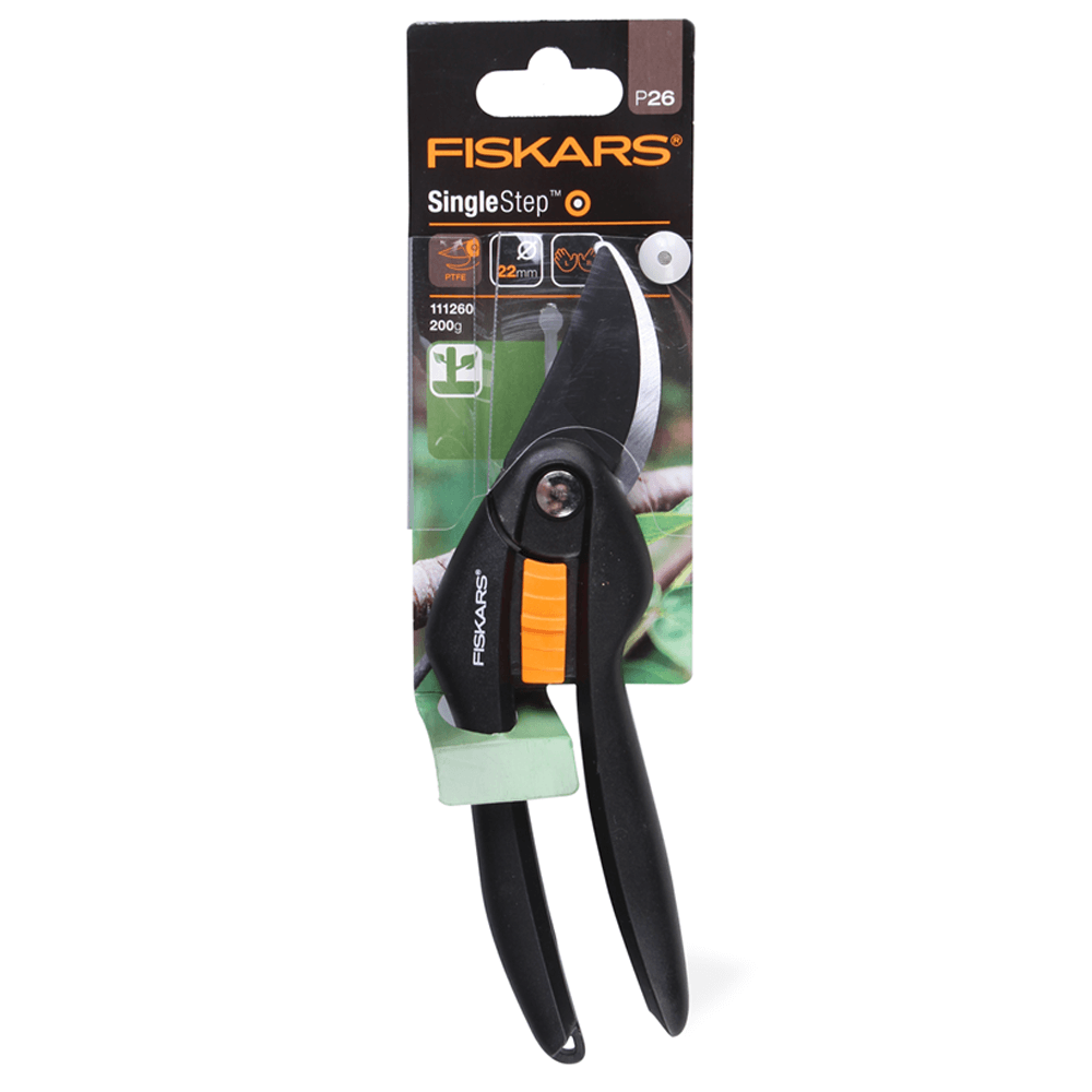 Oferte la Foarfeca de gradinarit Fiskars Pas cu Pas P26, manere ergonomice, 208 mm, negru oranj