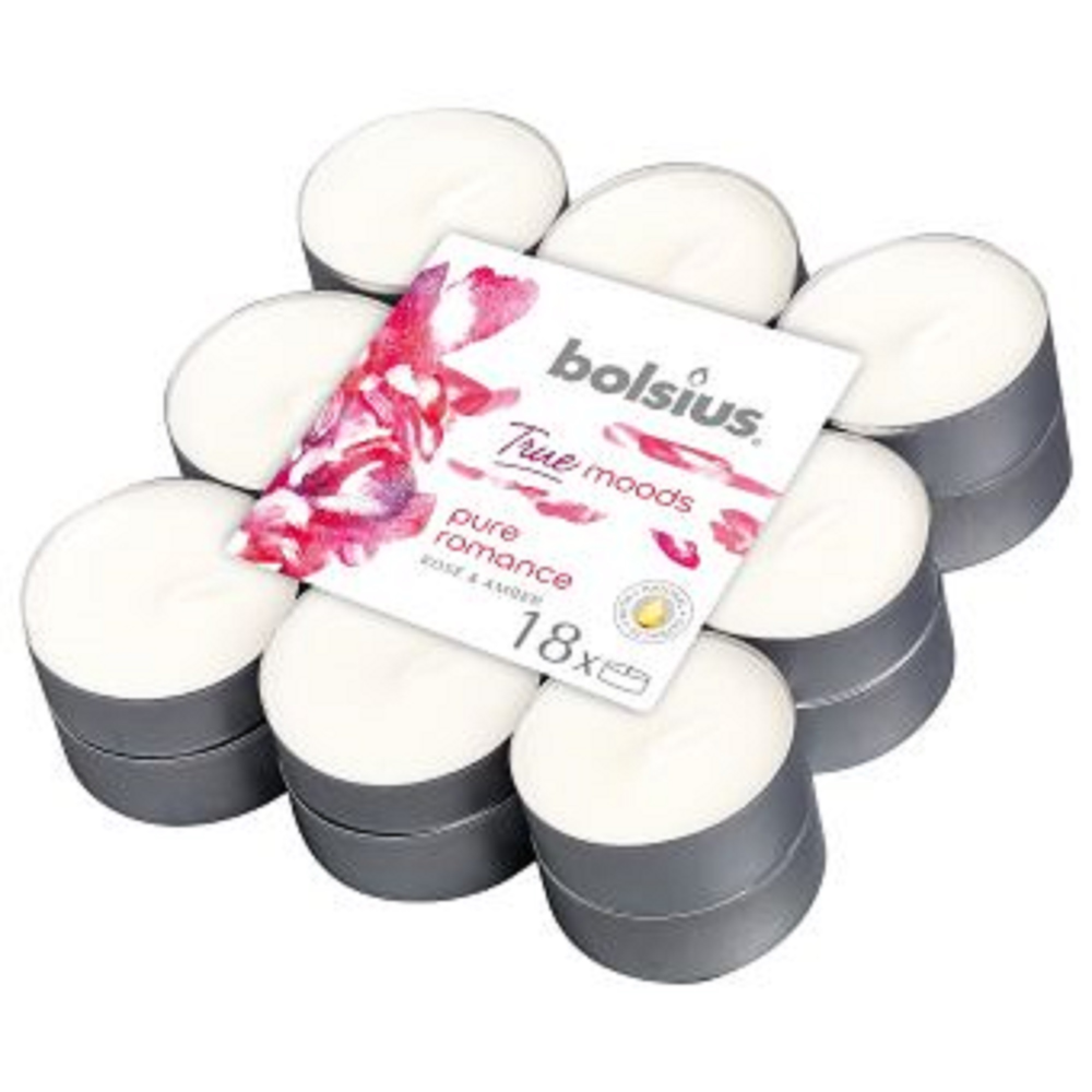 Oferte la Set 18 lumanari parfumate tip pastila Bolsius, alb, trandafir si chihlimbar 