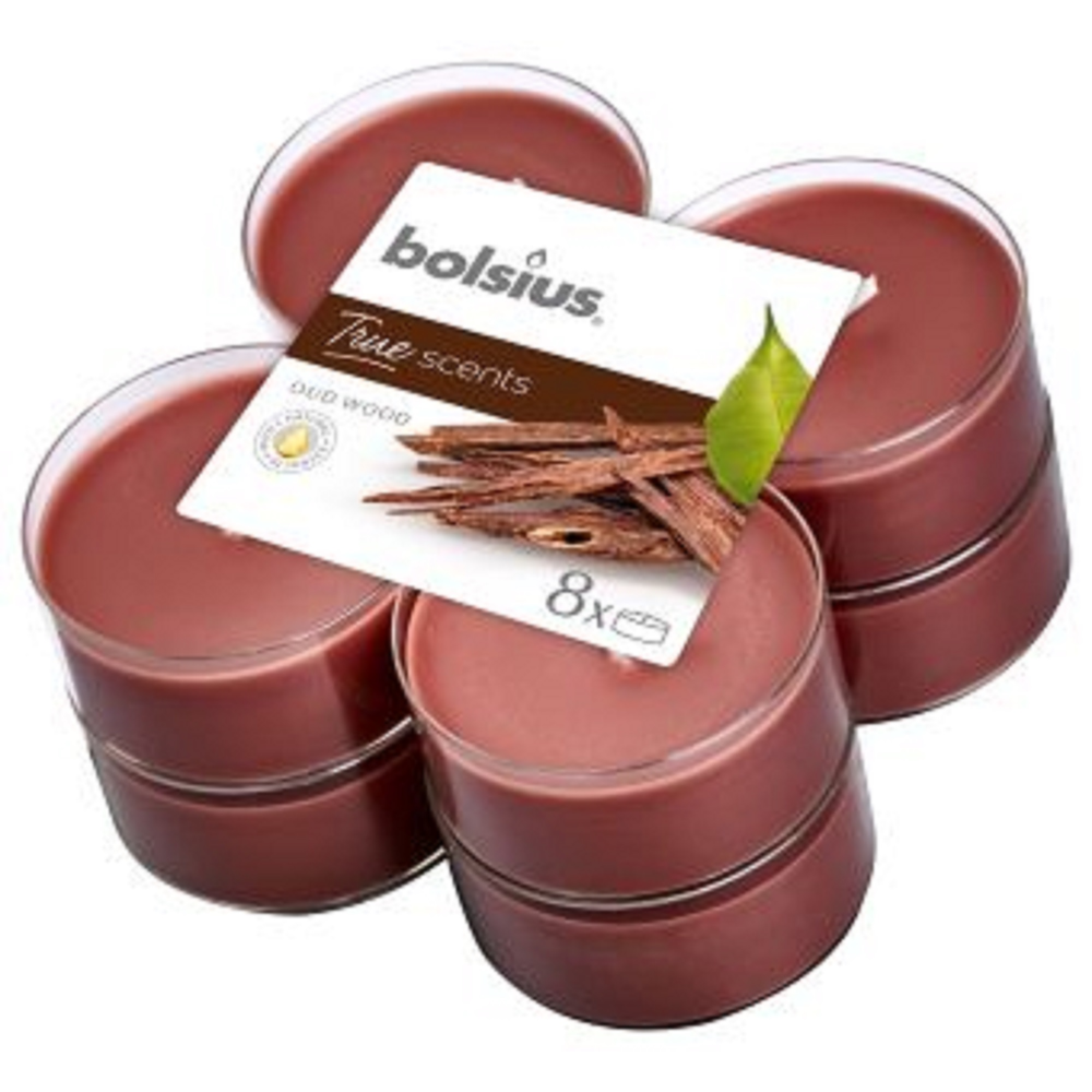 Oferte la Set 8 lumanari parfumate tip pastila maxi Bolsius, maro, lemn de oud