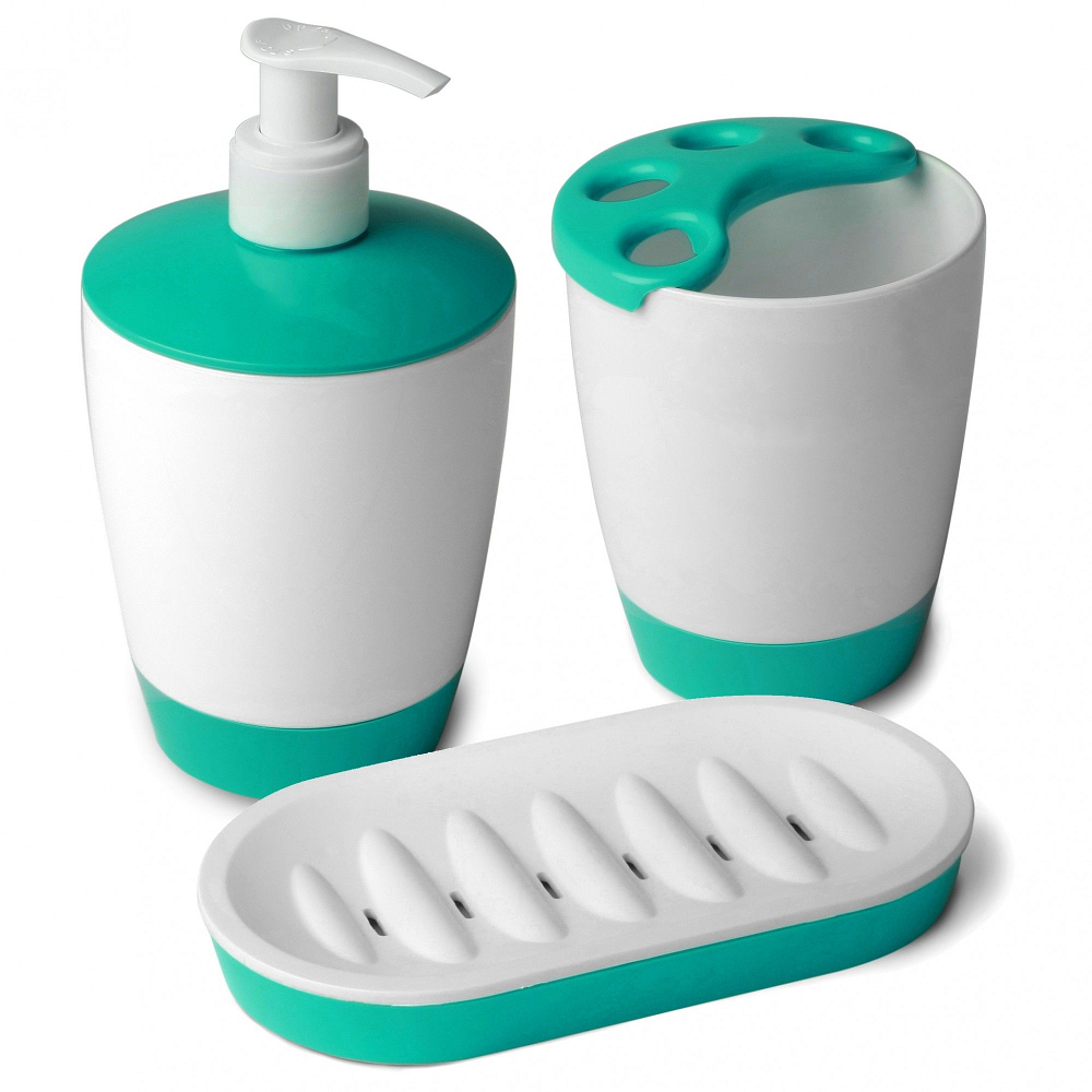 Oferte la Set 3 accesorii baie Tatay Kristal, verde lime, dozator + suport periuta + savoniera