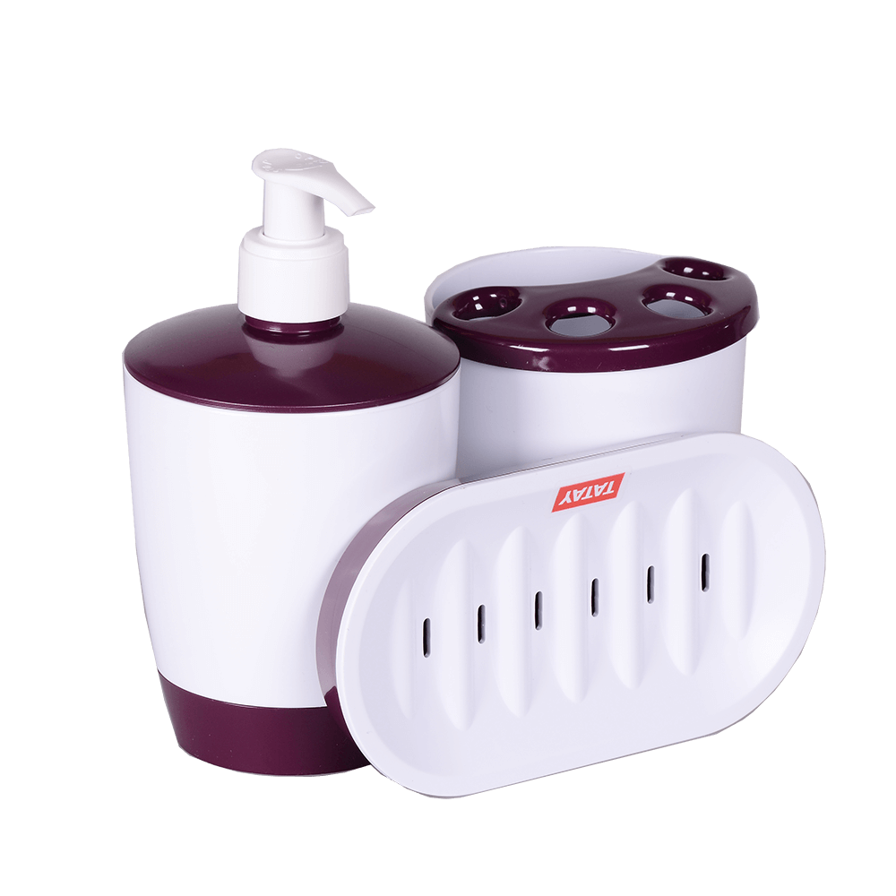 Oferte la Set 3 accesorii baie Tatay Kristal, visiniu, dozator + suport periuta + savoniera