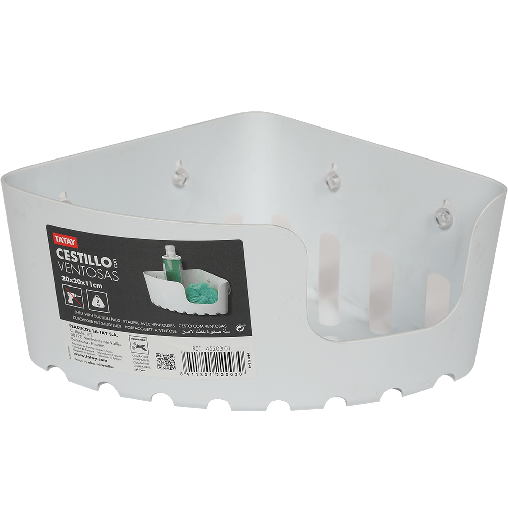 Oferte la Etajera de colt cu ventuze Tatay, plastic, alb, 1 raft, 20 x 20 x 11 cm