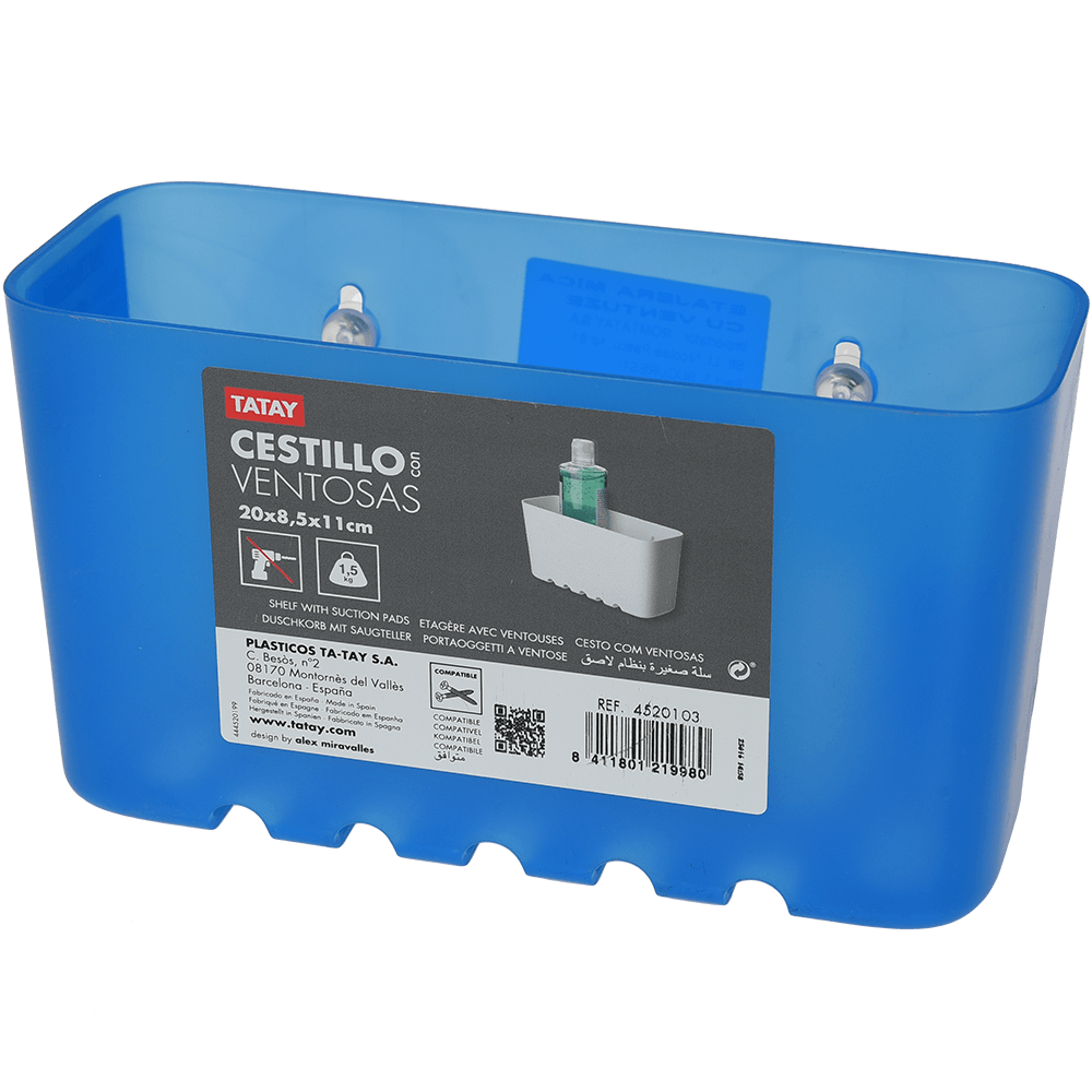 Oferte la Etajera cu ventuze Tatay, plastic, bleu, 1 raft, 20 x 8.5 x 11 cm