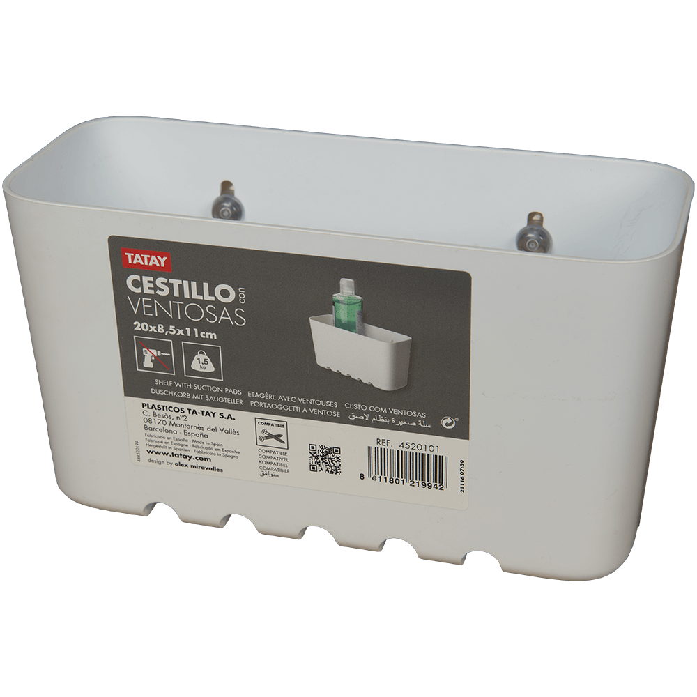 Oferte la Etajera cu ventuze Tatay, plastic, alb, 1 raft, 20 x 8.5 x 11 cm
