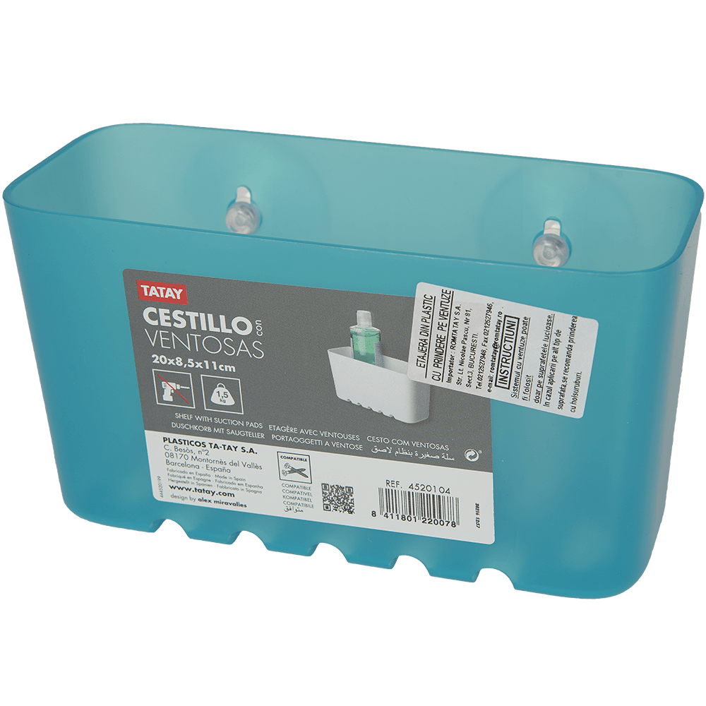 Oferte la Etajera cu ventuze Tatay, plastic, turcoaz, 1 raft, 20 x 8.5 x 11 cm