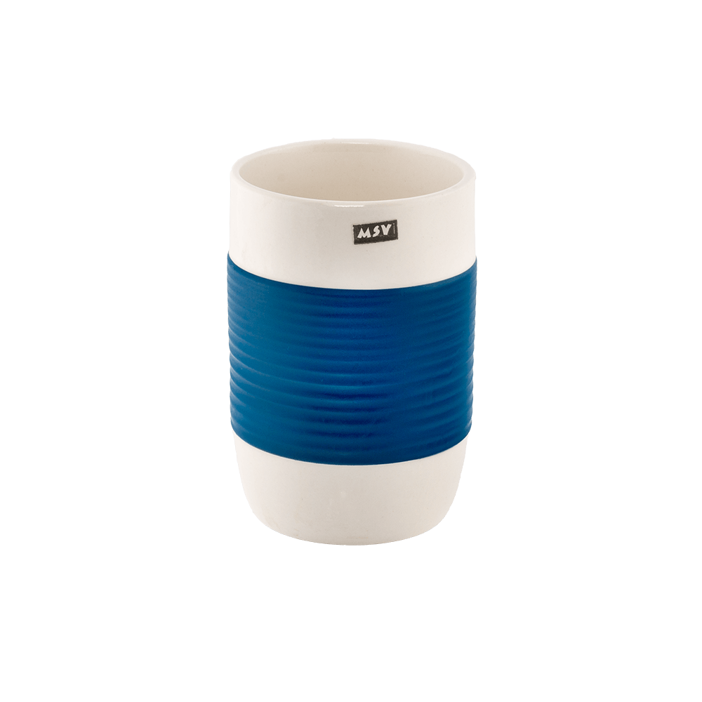 Oferte la Pahar de baie MSV Moorea, ceramica, alb-albastru, 7 x 10.5 cm
