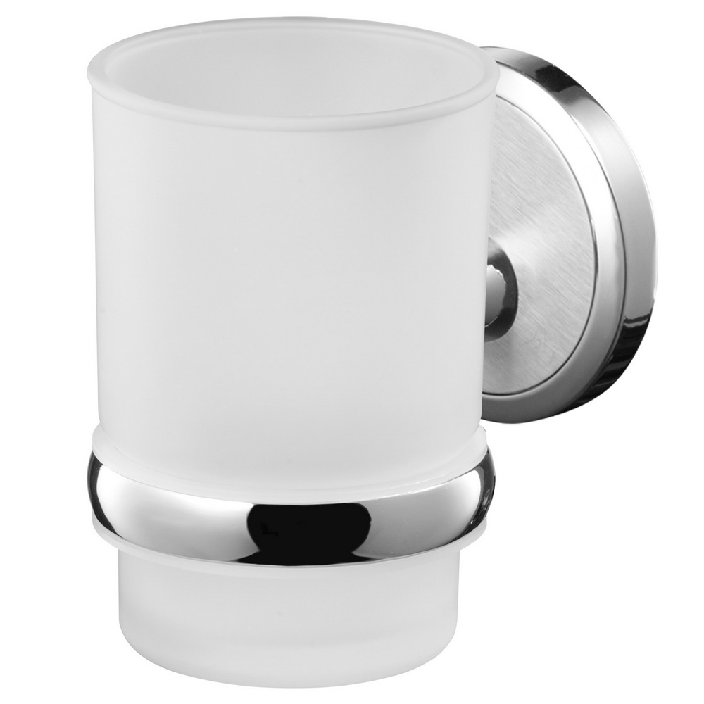 Oferte la Pahar baie cu suport Bisk Sensation, metal/sticla, 6 x 11 x 6,8 cm