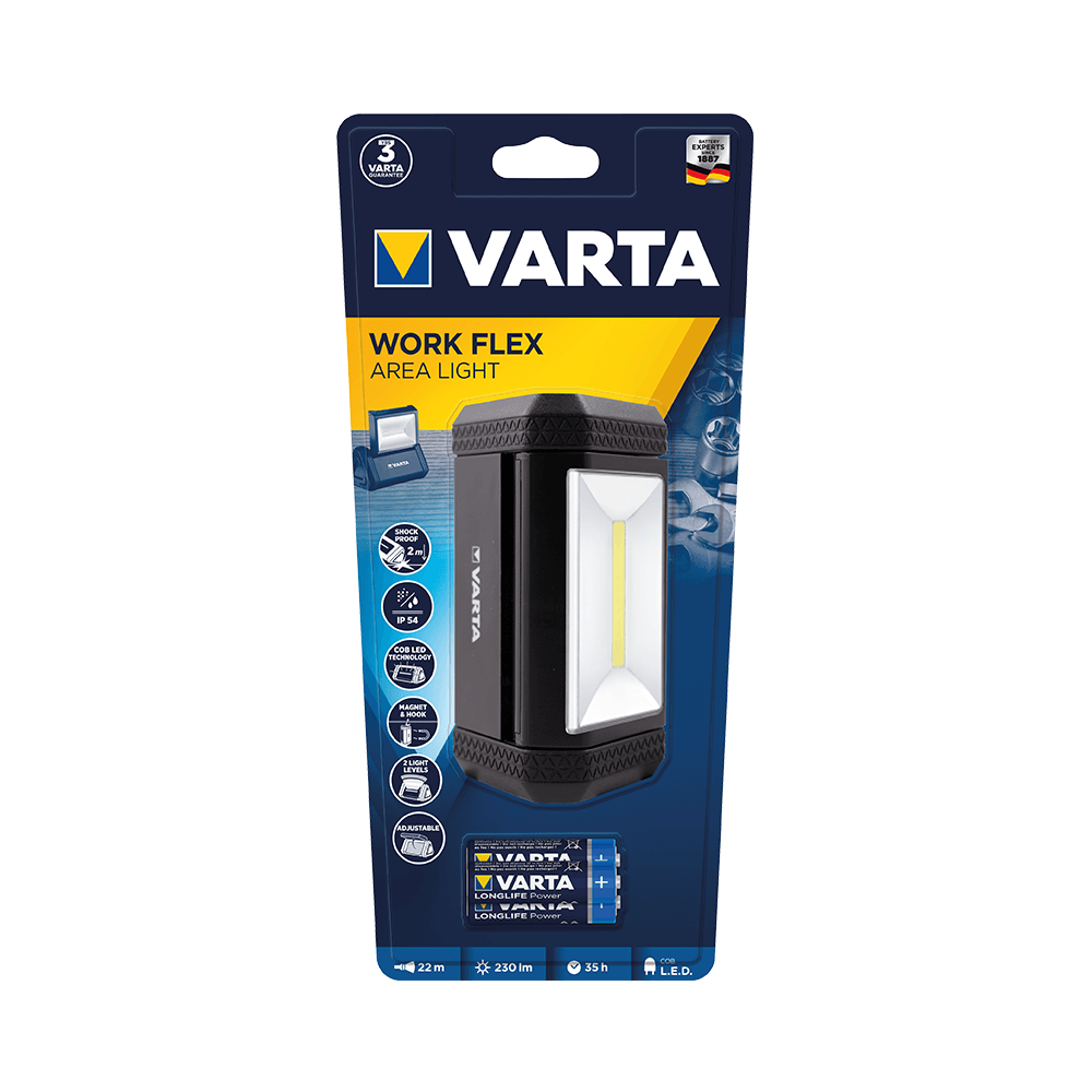 Oferte la Lanterna LED Varta Work Flex Area Light, 230 lm, 2 moduri iluminare, carlig si magnet pentru prindere, IP54