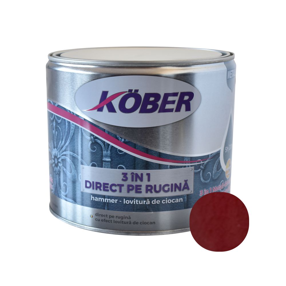 Oferte la Vopsea alchidica pentru metal Kober 3 in 1 Hammer, interior/exterior, bordeaux, 2.5 l