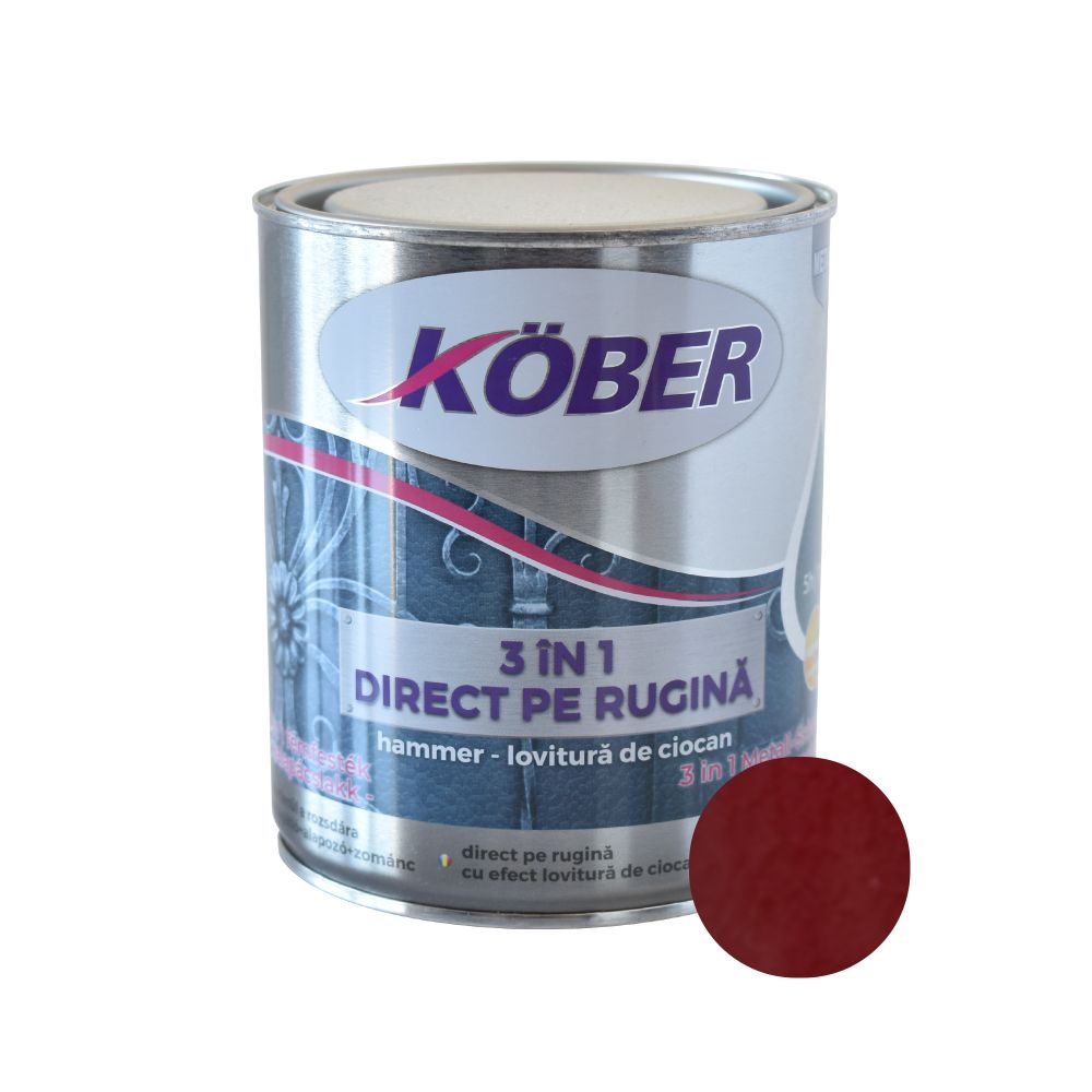 Oferte la Vopsea alchidica pentru metal Kober 3 in 1 Hammer,interior/exterior, bordeaux, 0.75 l