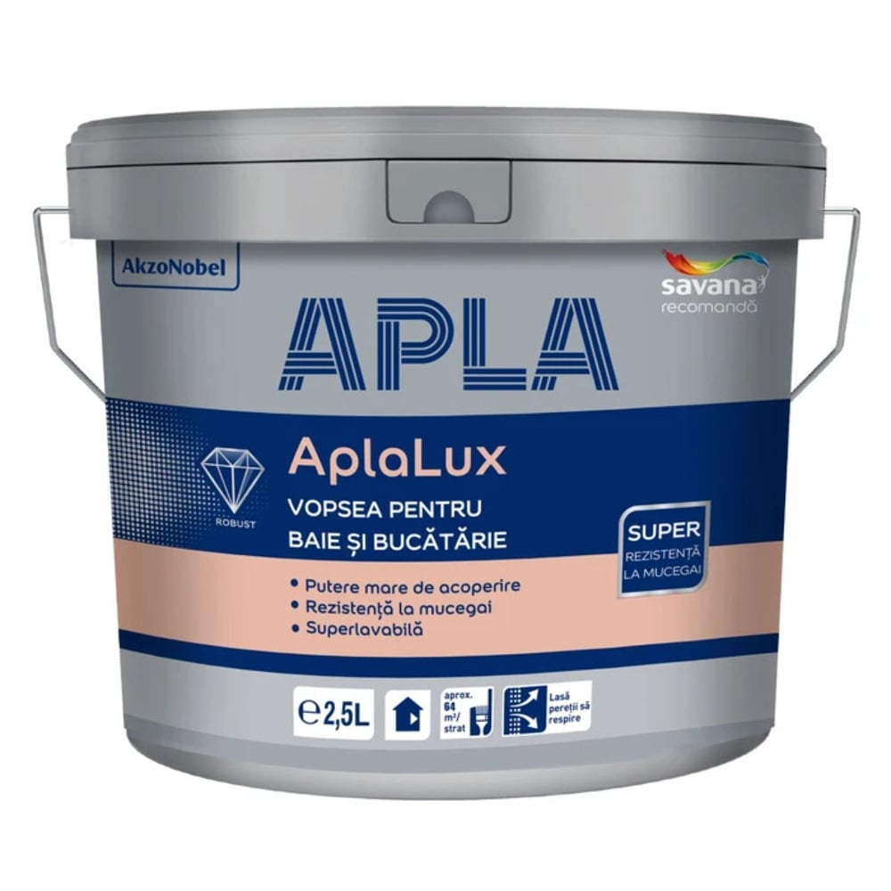 Oferte la Vopsea superlavabila antimucegai Aplalux, interior, baie si bucatarie, alb, 2.5 l