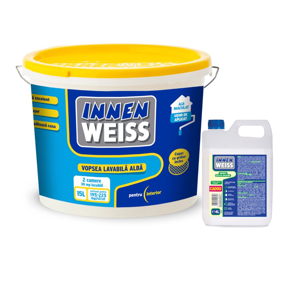 Oferte la Vopsea lavabila interior Innenweiss, alb, 15 l + Amorsa 4 l
