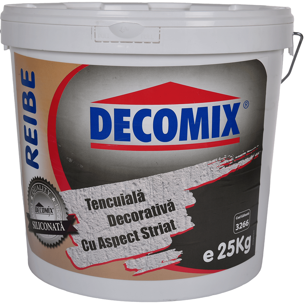 Oferte la Tencuiala decorativa siliconica Decomix Reibe R20, aspect scoarta de copac, granulatie 2.5-3 mm, interior/exterior, alb, 25 kg