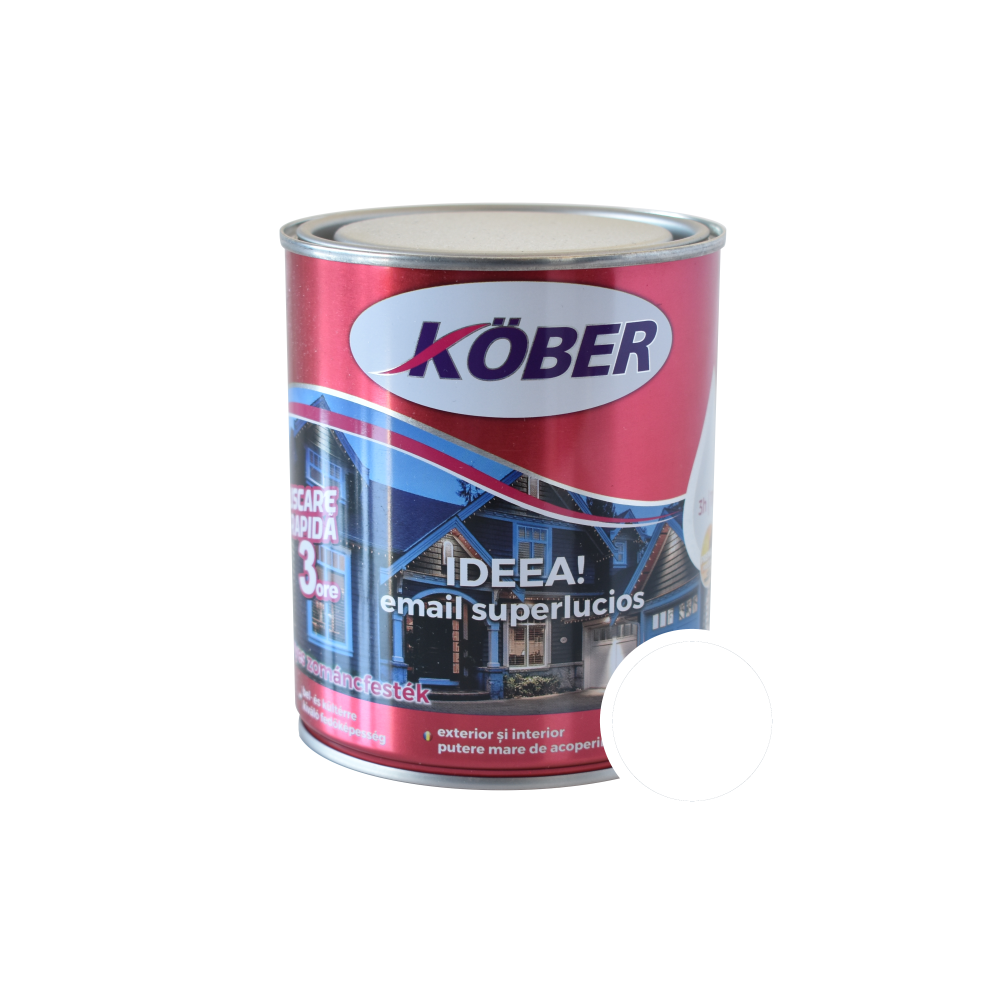 Oferte la Vopsea email Kober Ideea pentru lemn/metal/sticla, interior/exterior, alb polar, 0,75 l
