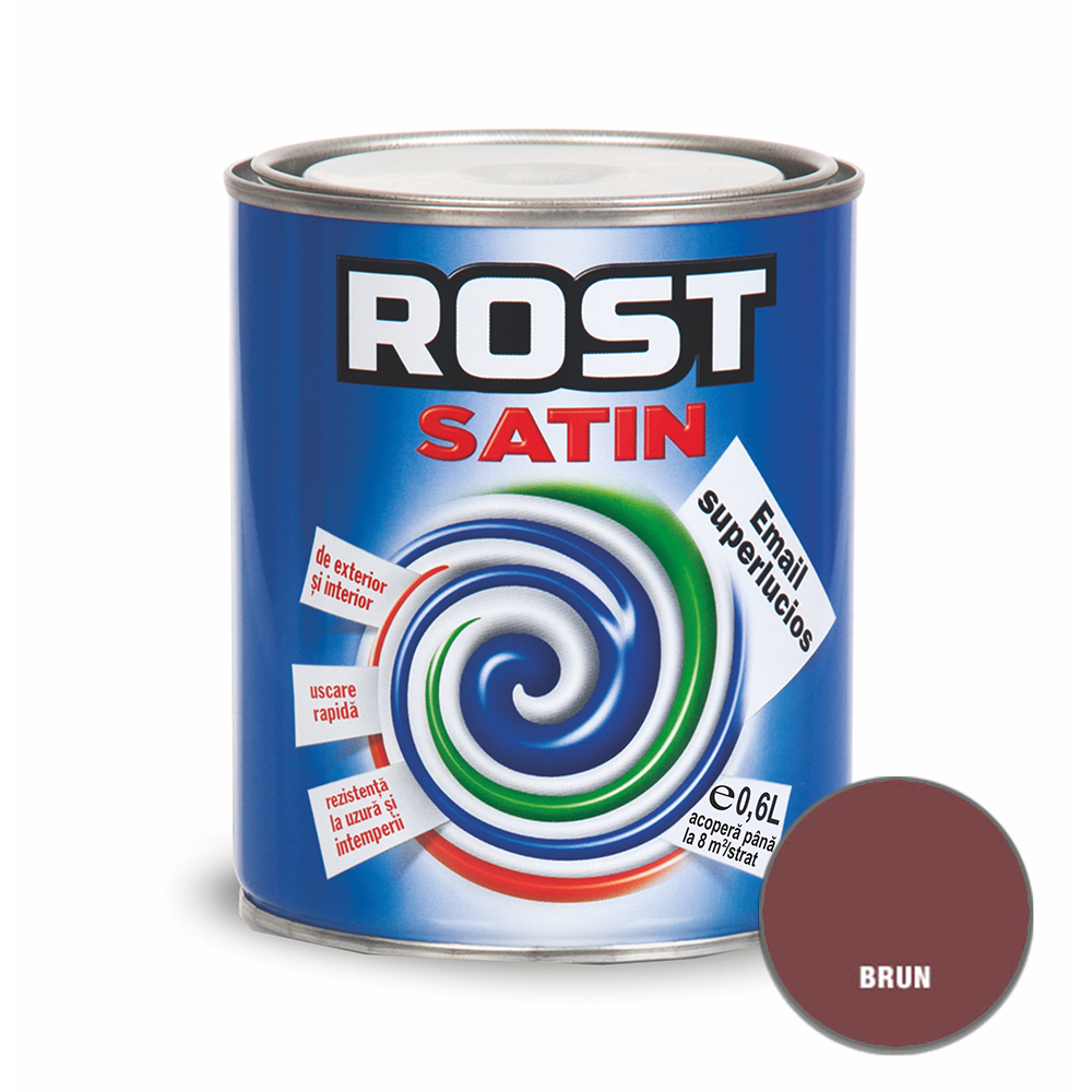 Oferte la Vopsea superlucioasa pentru lemn/metal, Rost Satin, interior/exterior, brun, 0,6 L