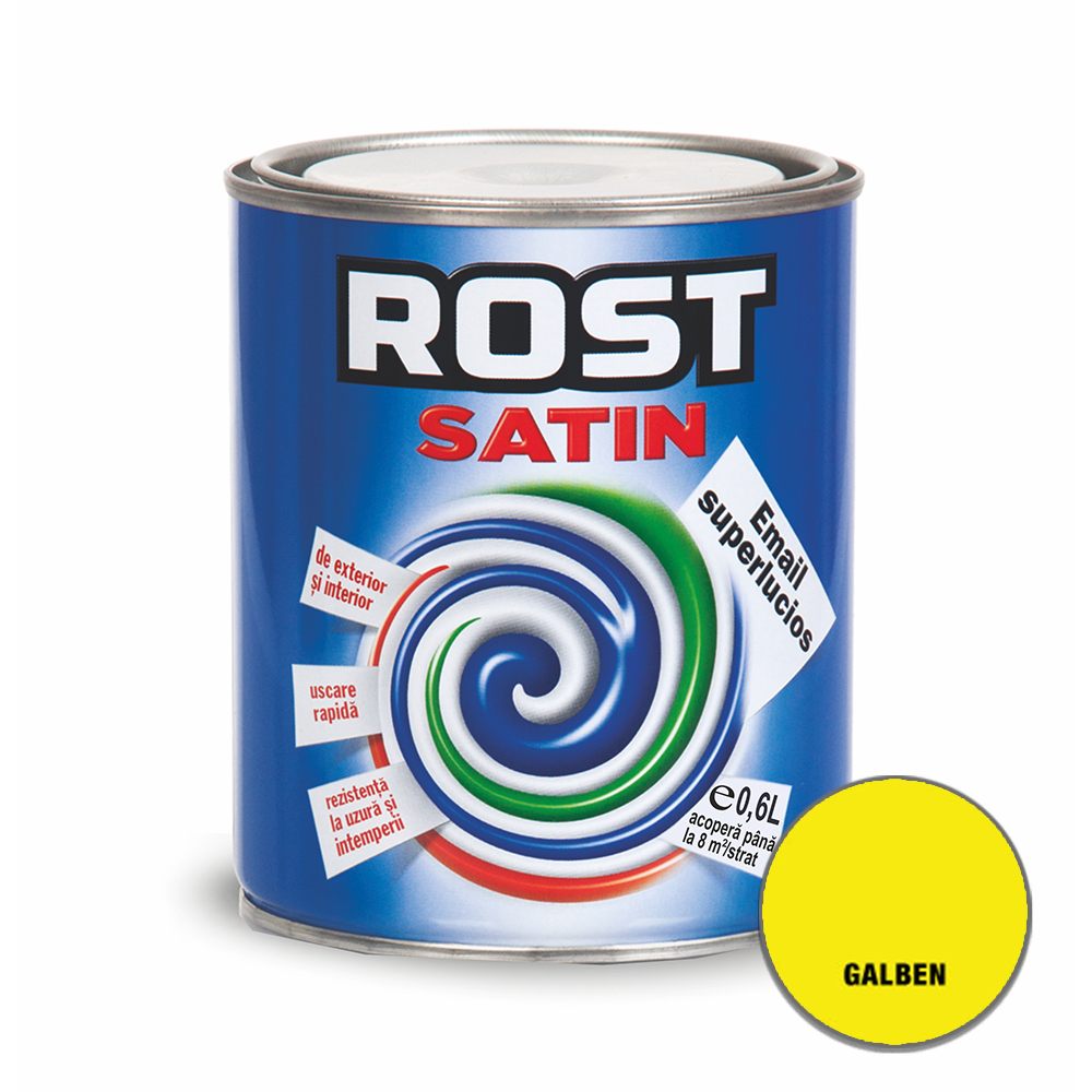 Oferte la Vopsea superlucioasa pentru lemn/metal, Rost Satin, interior/exterior, galben, 0,6 L