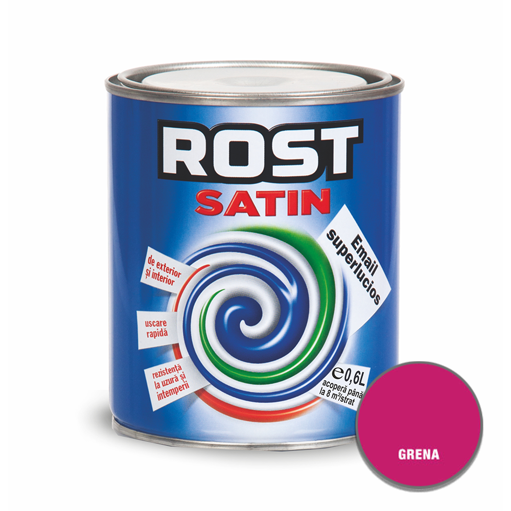 Oferte la Vopsea superlucioasa pentru lemn/metal, Rost Satin, interior/exterior, grena, 0,6 L