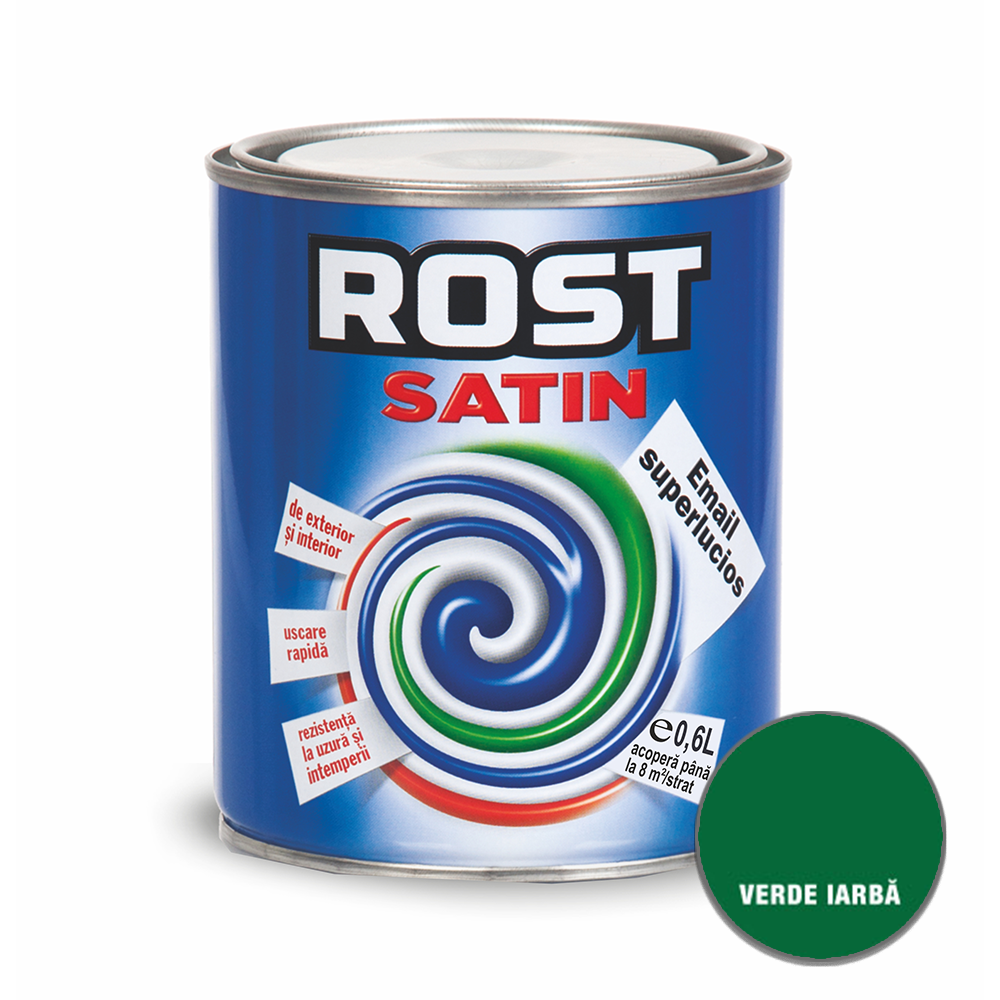 Oferte la Vopsea superlucioasa pentru lemn/metal, Rost Satin, interior/exterior, verde iarba, 0,6 L
