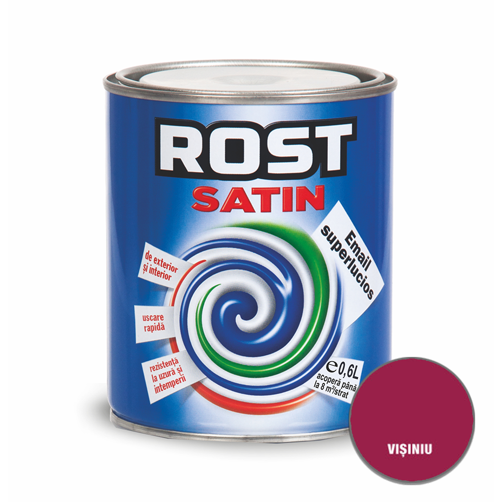 Oferte la Vopsea superlucioasa pentru lemn/metal, Rost Satin, interior/exterior, visiniu, 0,6 L