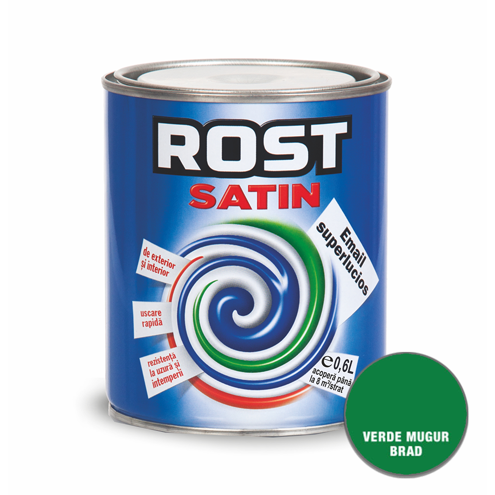 Oferte la Vopsea superlucioasa pentru lemn/metal, Rost Satin, interior/exterior, verde brad, 0,6 L