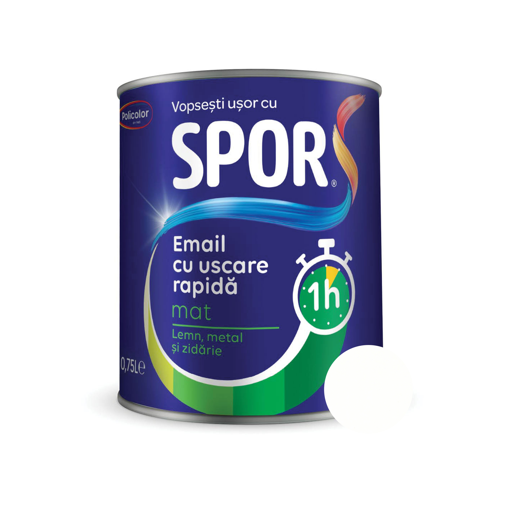 Oferte la Email mat pentru metal Policolor Spor, alb, interior/exterior, 0.75 l