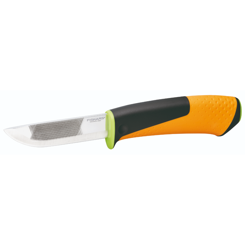 Oferte la  Cutit utilitar cu ascutitor Fiskars, lama otel, maner 3 componente, 100 mm