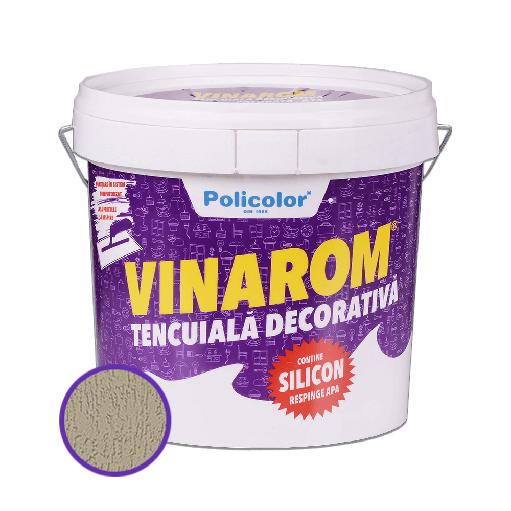 Oferte la Tencuiala decorativa siliconica Vinarom R15 Policolor, aspect praf de piatra, granulatie 1.5-2 mm, interior/exterior, maro lut, 25 kg
