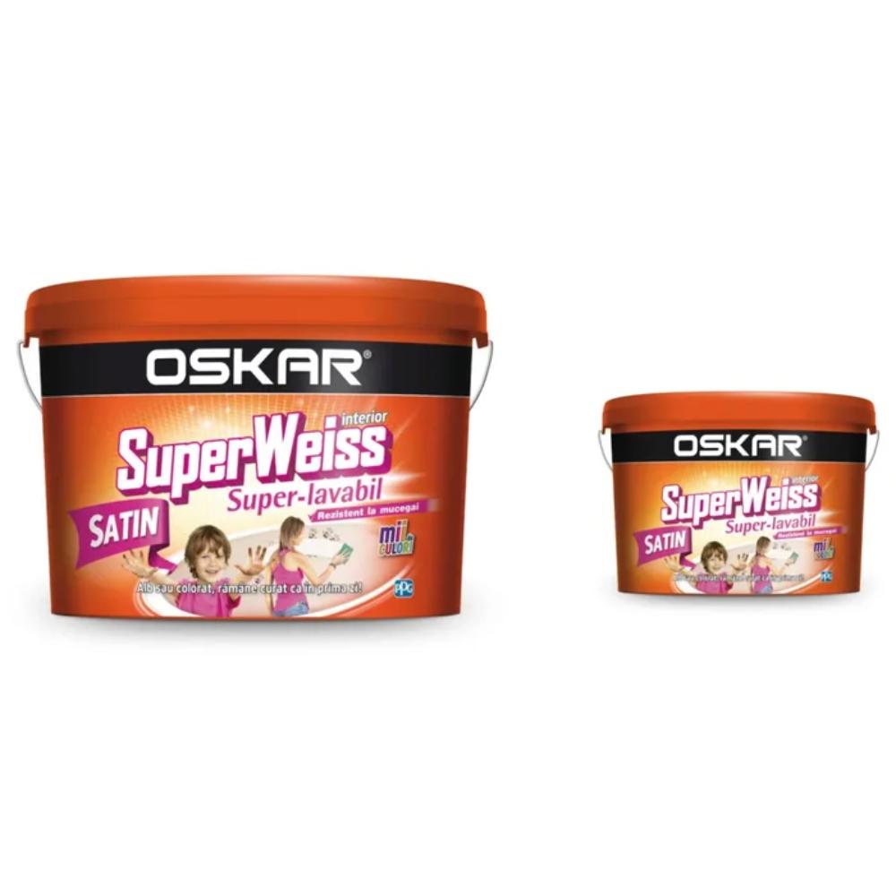 Oferte la Vopsea Super-Lavabila de interior Oskar SuperWeiss, rezistent la mucegai, alb satin,  15l + 2.5l